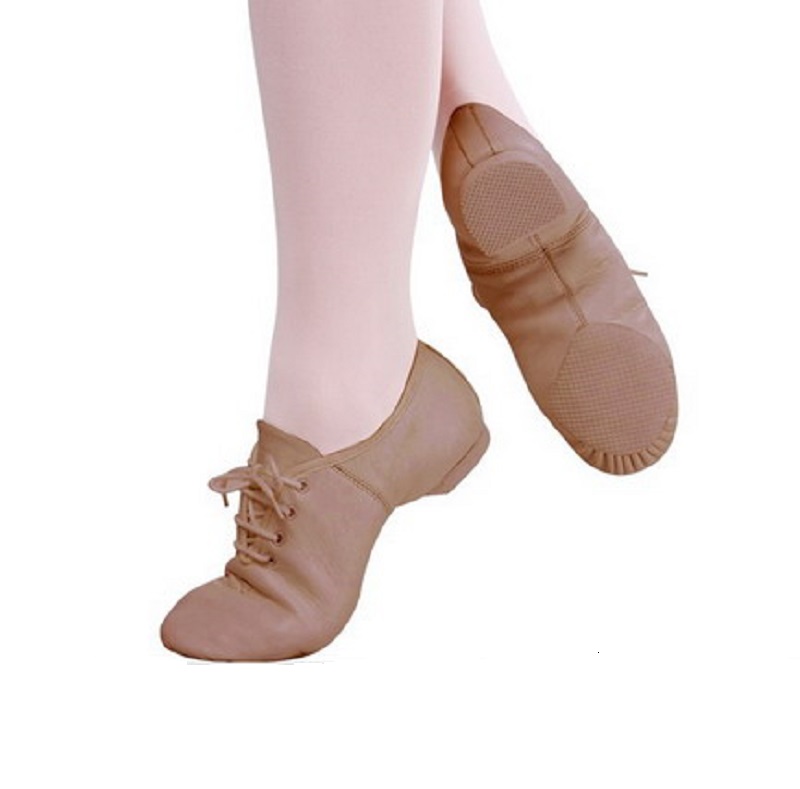 Balletstuff Tan Lace Up Jazz shoes square Premium Leather Jazz Shoe Split Sole