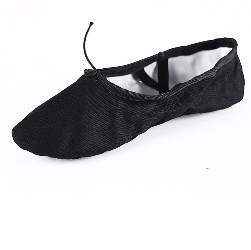 Black canvas ballet shoes top view square